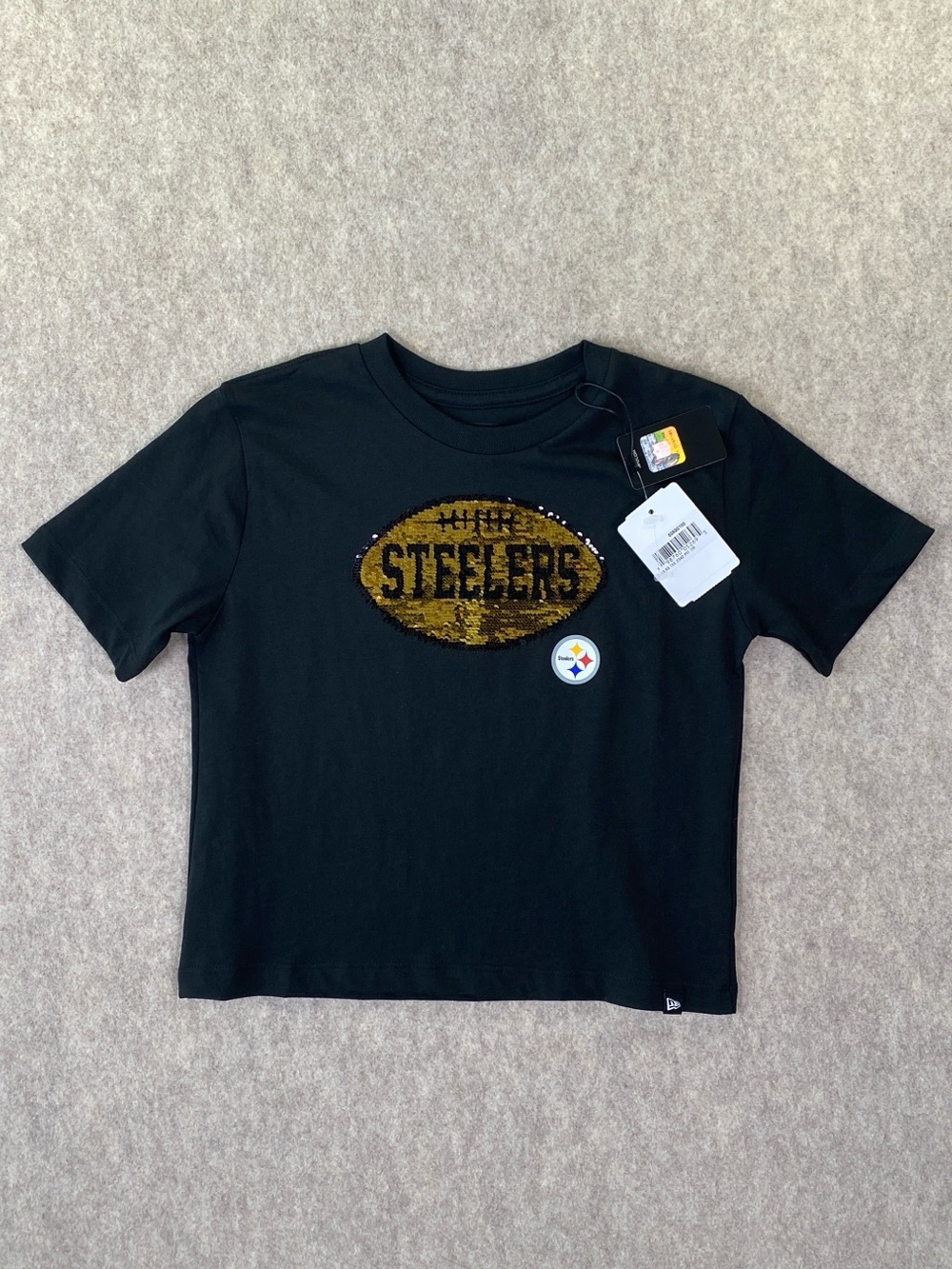 NWT NFL Black Tee with Sequin‎ Pittsburgh Steelers Logo